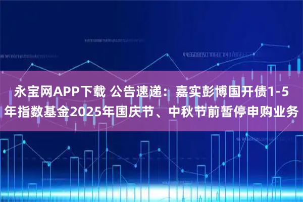 永宝网APP下载 公告速递：嘉实彭博国开债1-5年指数基金2025年国庆节、中秋节前暂停申购业务
