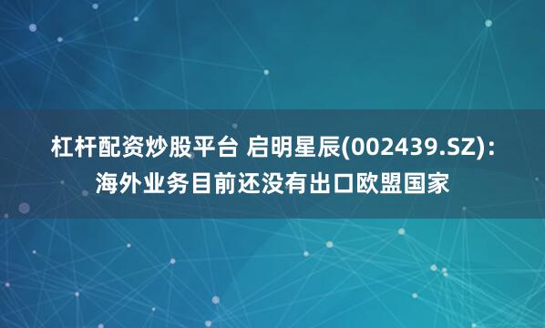 杠杆配资炒股平台 启明星辰(002439.SZ)：海外业务目前还没有出口欧盟国家